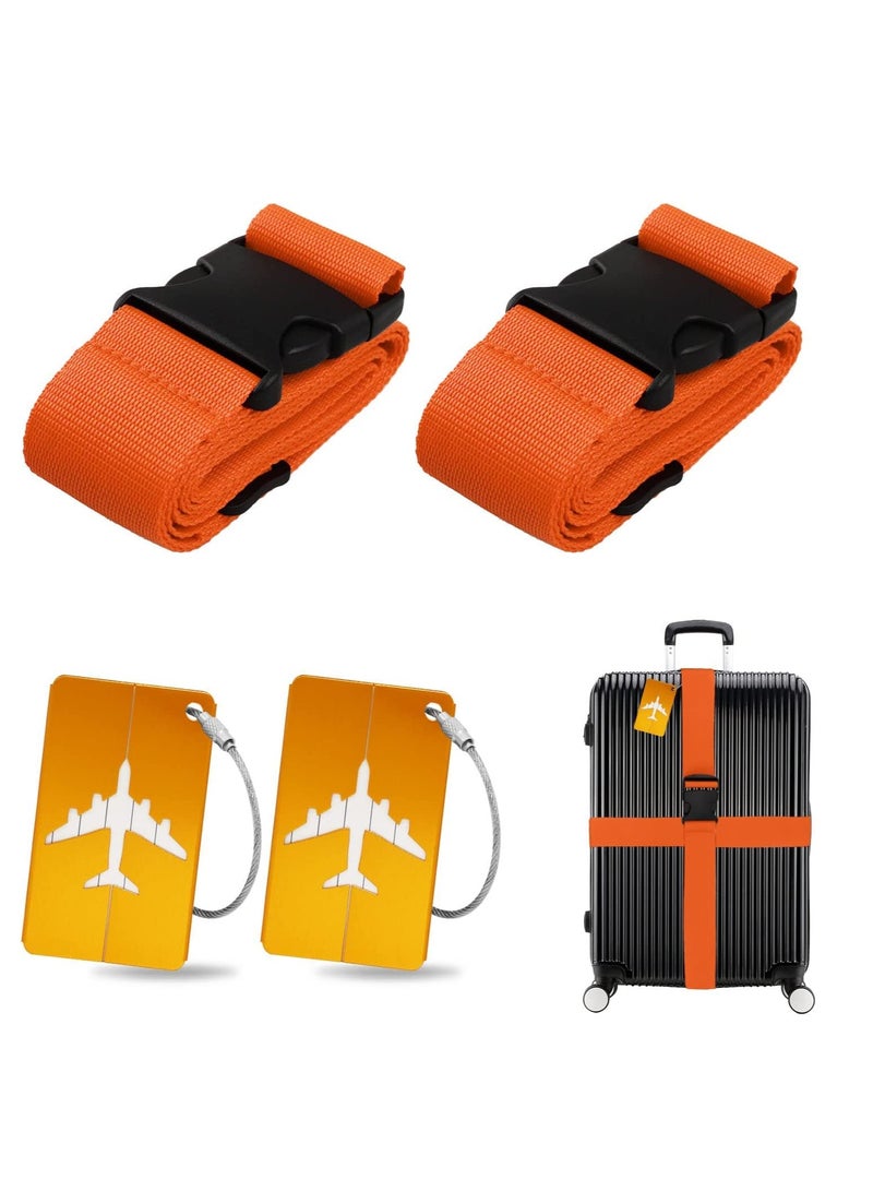 SYOSI Luggage Straps for Suitcases, Cargo Strap, 2pcs Travel Suitcase Straps with 2pcs Luggage Tags, Wide Adjustable Packing Straps with Buckle for Suitcase Luggage Baggage, 70 x 2 Inch Orange - Image 1