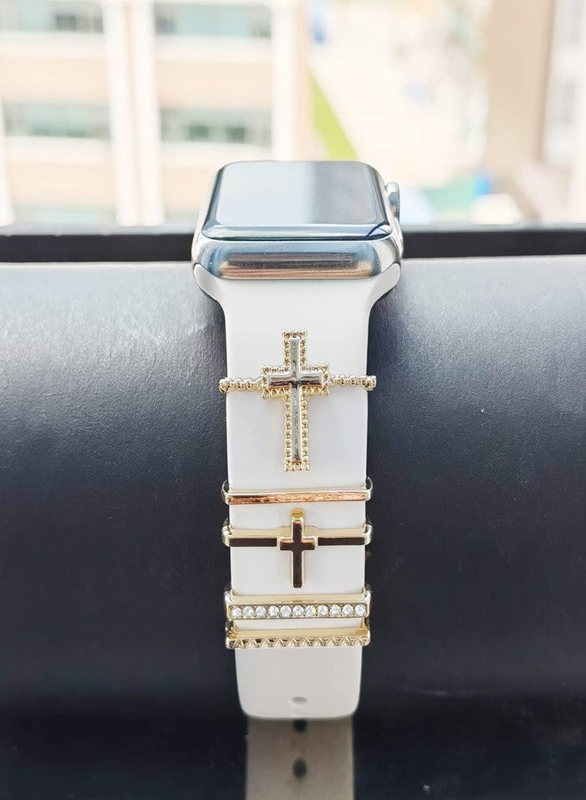 Wowstrap 5Pcs Charms for Apple Watch band 41mm 45mm 40mm 44mm 38mm 42mm 46mm 49mm Women,Diamond+Metal Jewelry Decorative Ring For iWatch series 11 10 9 8 7 6 5 4 se 3/2,Galaxy watch 7/6/5/4,Strap Accessories - Image 2