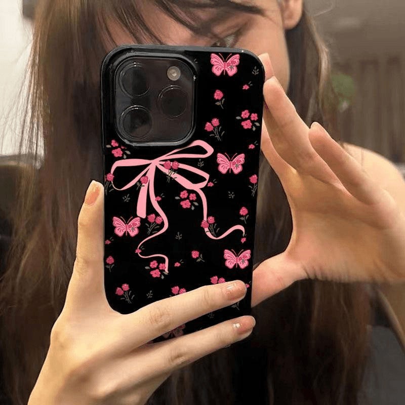 Pink Bow Suitable for Apple 16Promax Niche Mobile Phone Case Iphone15 New 14 Creative 13 Soft Case - Image 3