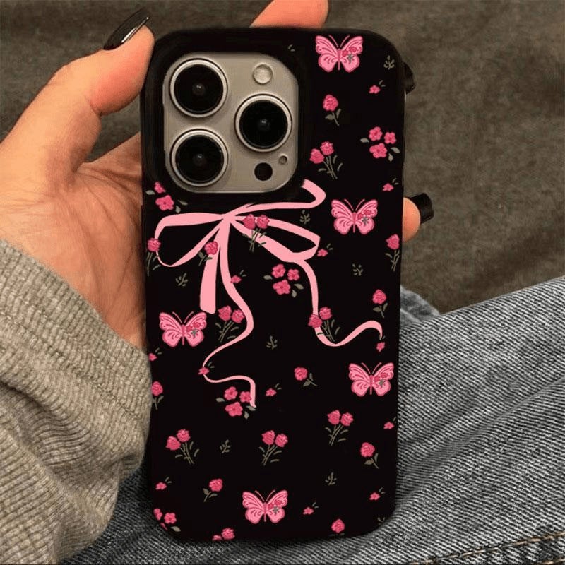 Pink Bow Suitable for Apple 16Promax Niche Mobile Phone Case Iphone15 New 14 Creative 13 Soft Case - Image 1