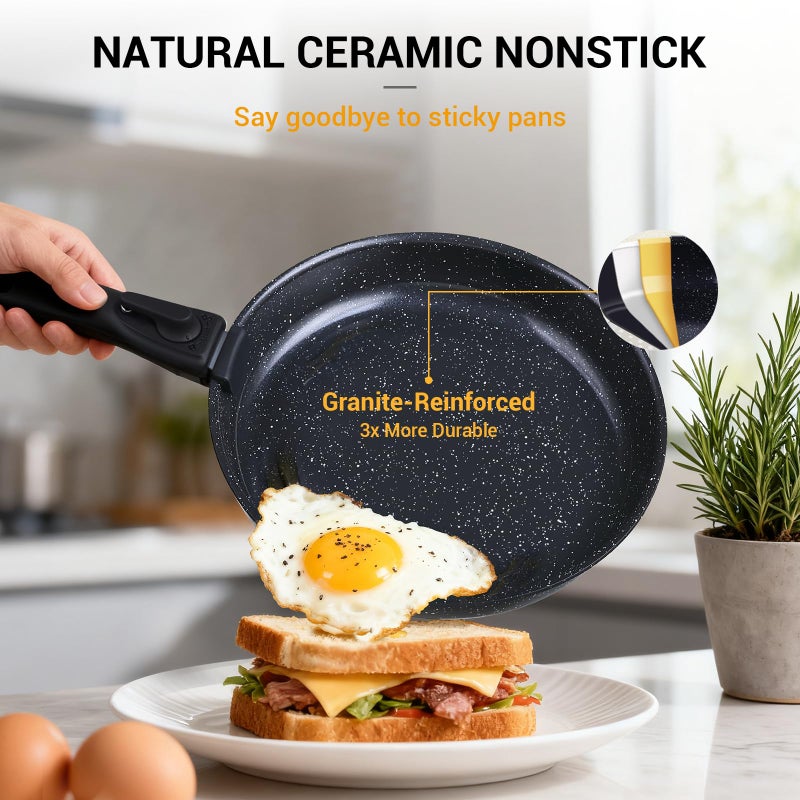 Ammeloo 21 Pcs Pots and Pans Set Non Stick, Ceramic Kitchen Cookware Set with Detachable Handle, Non Toxic Cooking Set for Kitchen, RV, Camping and Fridge, Induction Ready, Dishwasher/Oven Safe, Black - Image 4