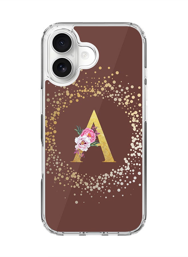 Stylizedd Classic Clear MagSafe Case for iPhone 17 , Hybrid Soft Case Flexible Edges Anti Drop TPU PC Gel Thin Transparent Cover [ Designed for iPhone 17 ] - Custom Monogram Initial Letter Floral Pattern Alphabet - A  (Brown )