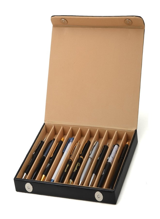 THE CASE PU Leather Pen Storage Box for 10 Slots, Colour Black - Image 1