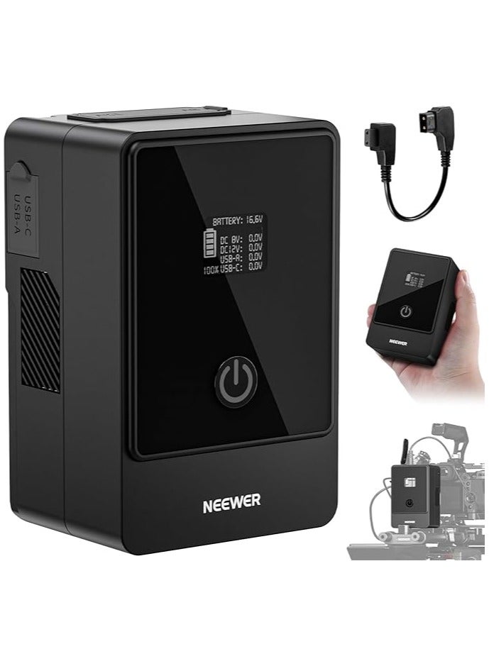 NEEWER Mini V Mount Battery 6800mAh 99Wh 14.5V, Mini V Lock Battery with 65W PD Type C/D Tap/BP/USB A/Dual DC Port/OLED Display for Video Camera Camcorder Compatible with SmallRig BMPCC 4k 6k, PS099E - Image 1