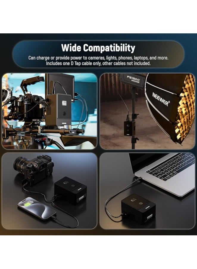 NEEWER Mini V Mount Battery 6800mAh 99Wh 14.5V, Mini V Lock Battery with 65W PD Type C/D Tap/BP/USB A/Dual DC Port/OLED Display for Video Camera Camcorder Compatible with SmallRig BMPCC 4k 6k, PS099E - Image 5