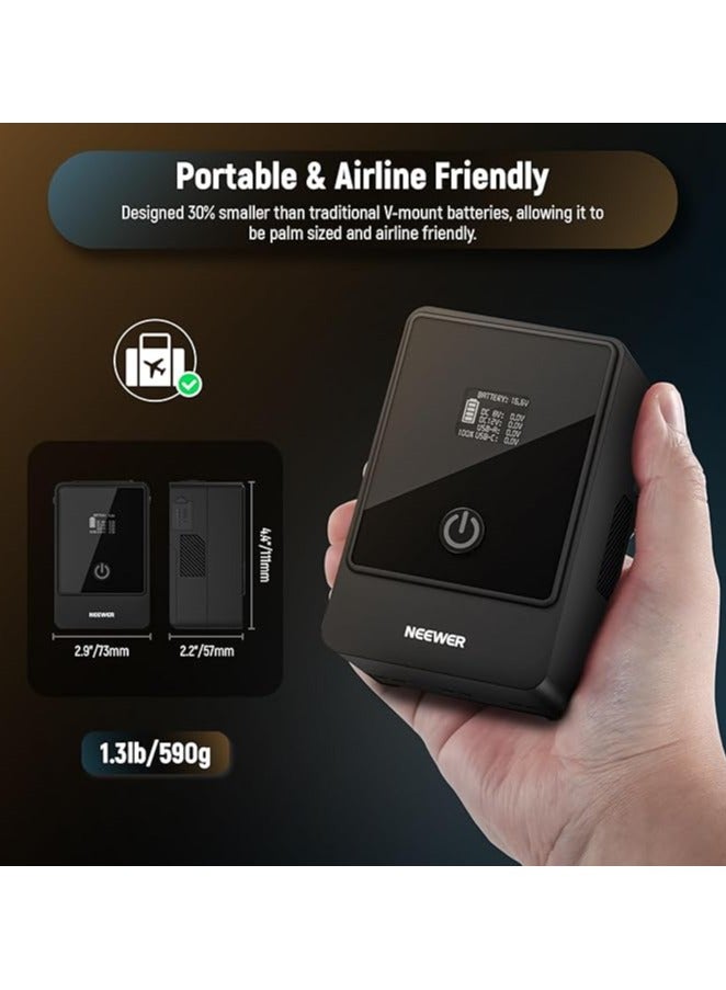 NEEWER Mini V Mount Battery 6800mAh 99Wh 14.5V, Mini V Lock Battery with 65W PD Type C/D Tap/BP/USB A/Dual DC Port/OLED Display for Video Camera Camcorder Compatible with SmallRig BMPCC 4k 6k, PS099E - Image 3