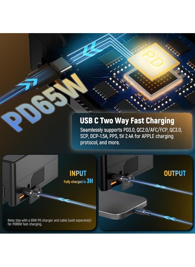 NEEWER Mini V Mount Battery 6800mAh 99Wh 14.5V, Mini V Lock Battery with 65W PD Type C/D Tap/BP/USB A/Dual DC Port/OLED Display for Video Camera Camcorder Compatible with SmallRig BMPCC 4k 6k, PS099E - Image 2