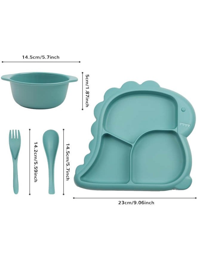 Riolio Children's 4-Piece Tableware Sets Including Children's Plate, Bowl, Spoon, Fork, Plastic Tableware, BPA-Free, for Dishwasher (Lake Blue Dinosaur)  - Image 4