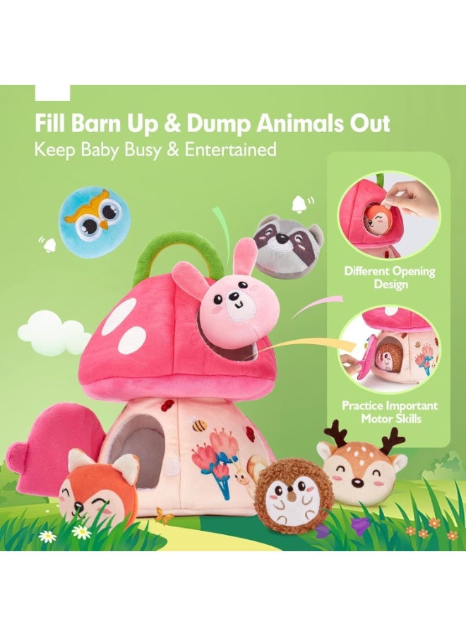 Montessori Baby Toys 6+ Months, Mushroom House with Stuffed Jungle Animals Toys for Babies with Rattle & Mirror, Crinkle Paper, Sensory Toys for Babies Boy Girl Birthday Gifts - Image 2