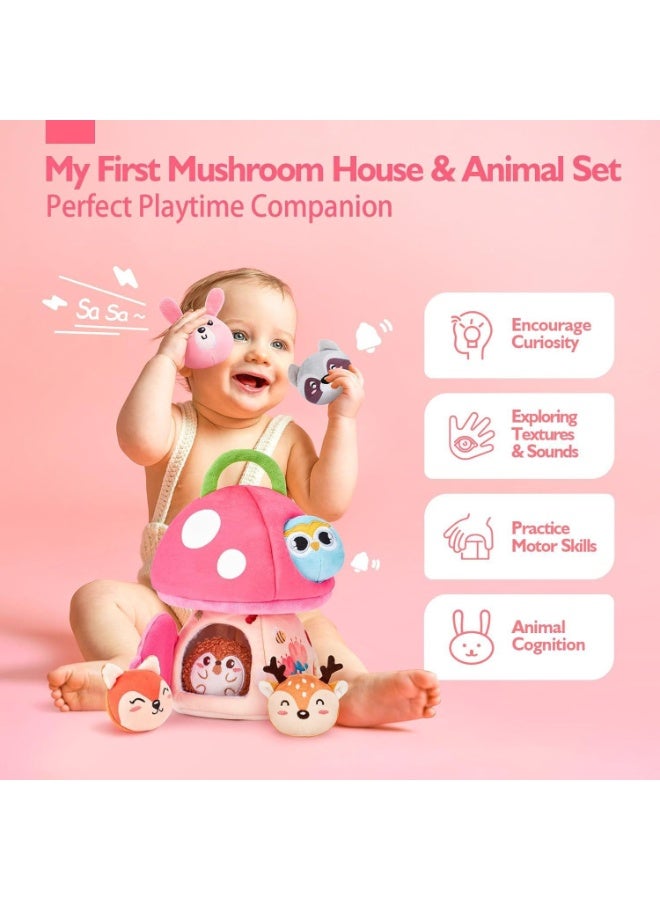 Montessori Baby Toys 6+ Months, Mushroom House with Stuffed Jungle Animals Toys for Babies with Rattle & Mirror, Crinkle Paper, Sensory Toys for Babies Boy Girl Birthday Gifts - Image 3