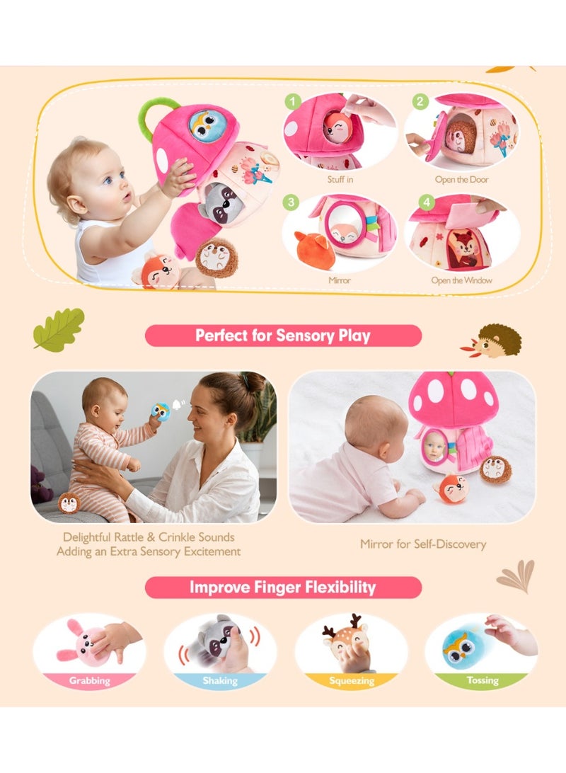 Montessori Baby Toys 6+ Months, Mushroom House with Stuffed Jungle Animals Toys for Babies with Rattle & Mirror, Crinkle Paper, Sensory Toys for Babies Boy Girl Birthday Gifts - Image 4