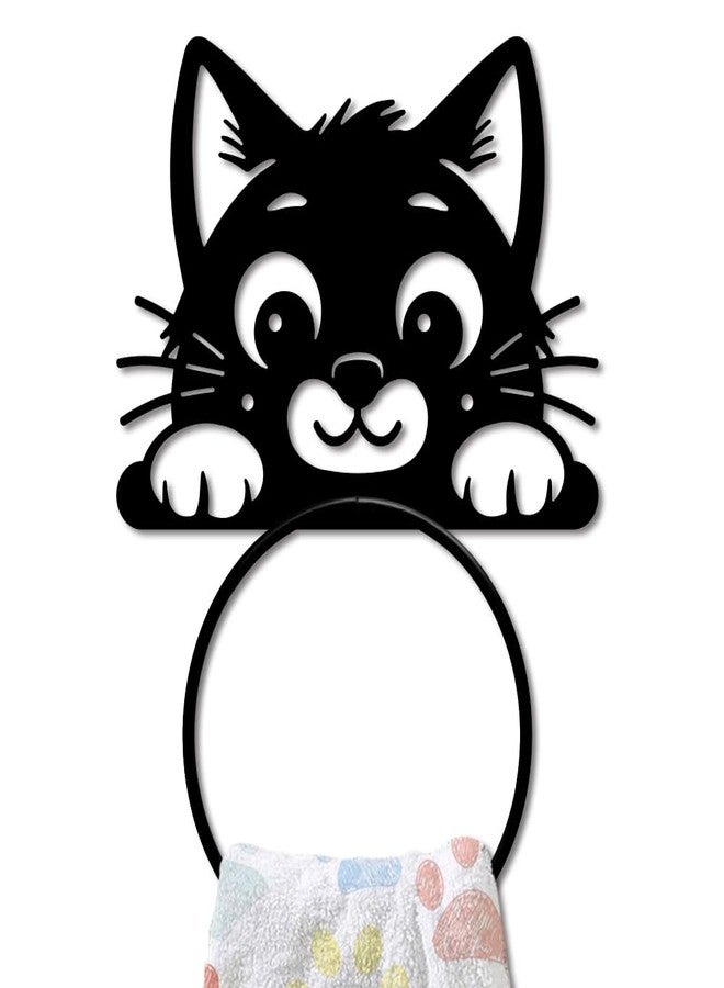 MAYJOYDIY Cute Cat Metal Towel Ring Cute Animal Towel Holder Peeping Cat Bath Towel Ring for Wall Black Art Towel Rack Wall Mounted for Bathroom Kitchen Towel Hanger Home Decors Gift - Image 1