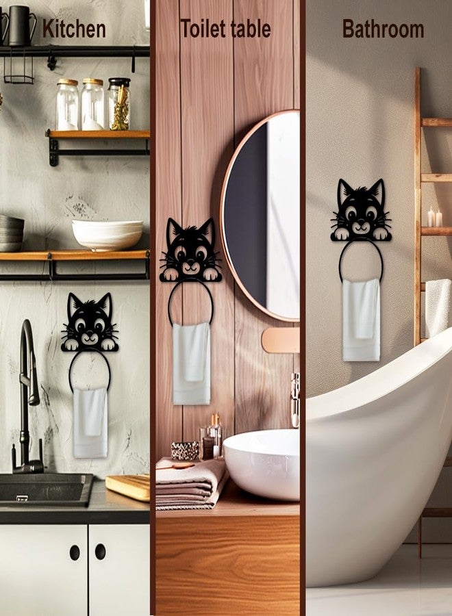 MAYJOYDIY Cute Cat Metal Towel Ring Cute Animal Towel Holder Peeping Cat Bath Towel Ring for Wall Black Art Towel Rack Wall Mounted for Bathroom Kitchen Towel Hanger Home Decors Gift - Image 3