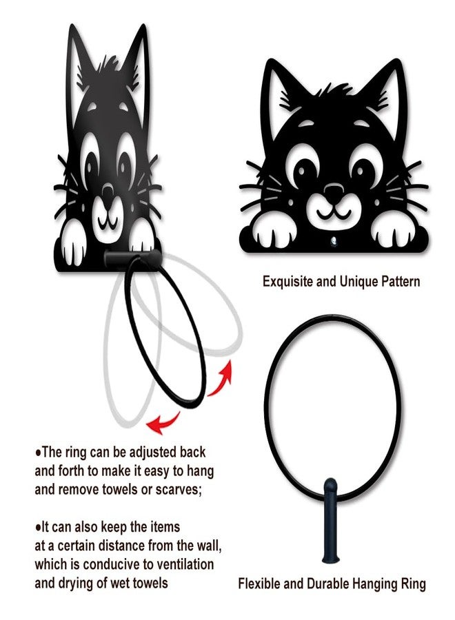 MAYJOYDIY Cute Cat Metal Towel Ring Cute Animal Towel Holder Peeping Cat Bath Towel Ring for Wall Black Art Towel Rack Wall Mounted for Bathroom Kitchen Towel Hanger Home Decors Gift - Image 5