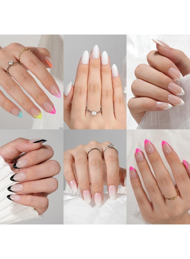Misssix 6 Packs Press On Nails Almond, Misssix French Tip Press On Nails Short, Reusable Glue On Nails, Gel Fake Nails for Women, Stick On Nails Kit 15 Sizes-6 styles in total - Image 1