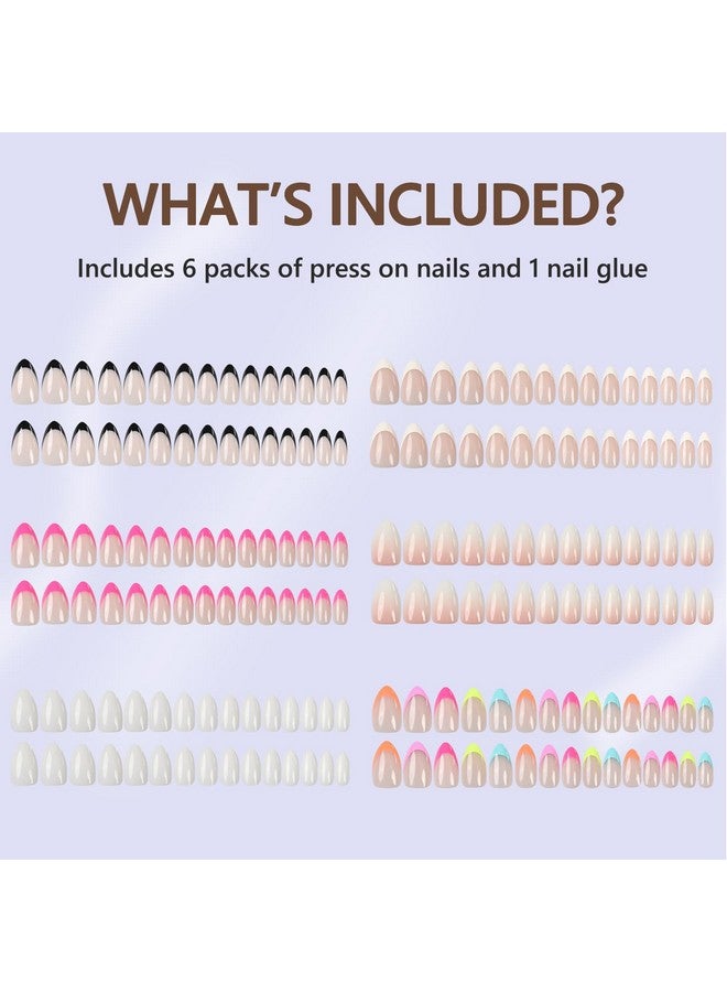 Misssix 6 Packs Press On Nails Almond, Misssix French Tip Press On Nails Short, Reusable Glue On Nails, Gel Fake Nails for Women, Stick On Nails Kit 15 Sizes-6 styles in total - Image 2