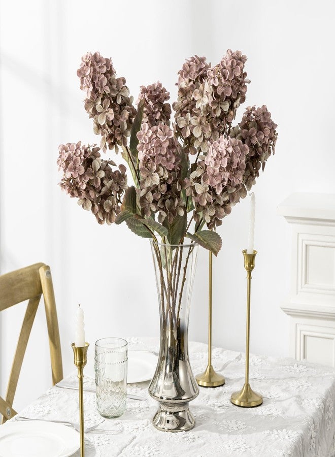Ttranewsoo Fake Flowers Hydrangea Silk Flowers with Stems,Brown Flowers Fall Hydrangea Artificial Flowers,Winter Flowers Artificial for Decoration Vase Indoor and Outdoor 24"（Brown ） 8PCS Wthout Vase - Image 4