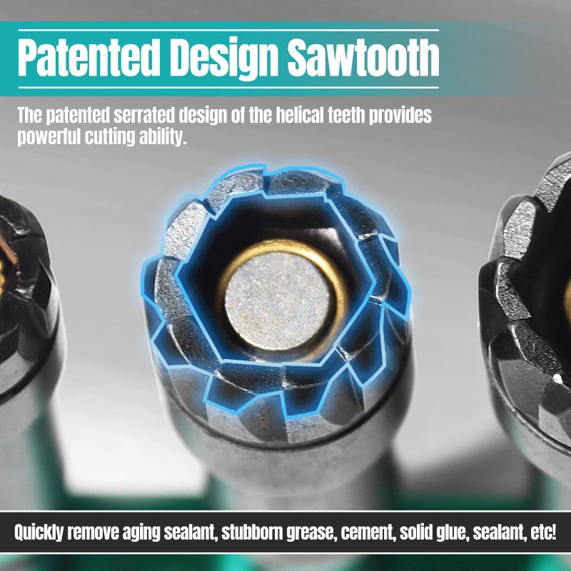 Prozwee 1/4"& 5/16"& 3/8" Hex Nut Driver with Saw-Tooth,1/4" Hex Quick Change Shank,Patented Design Sawtooth for Remove Sealant and Stubborn Oil Dirt On the Surface Of The Nut, etc. - Image 3