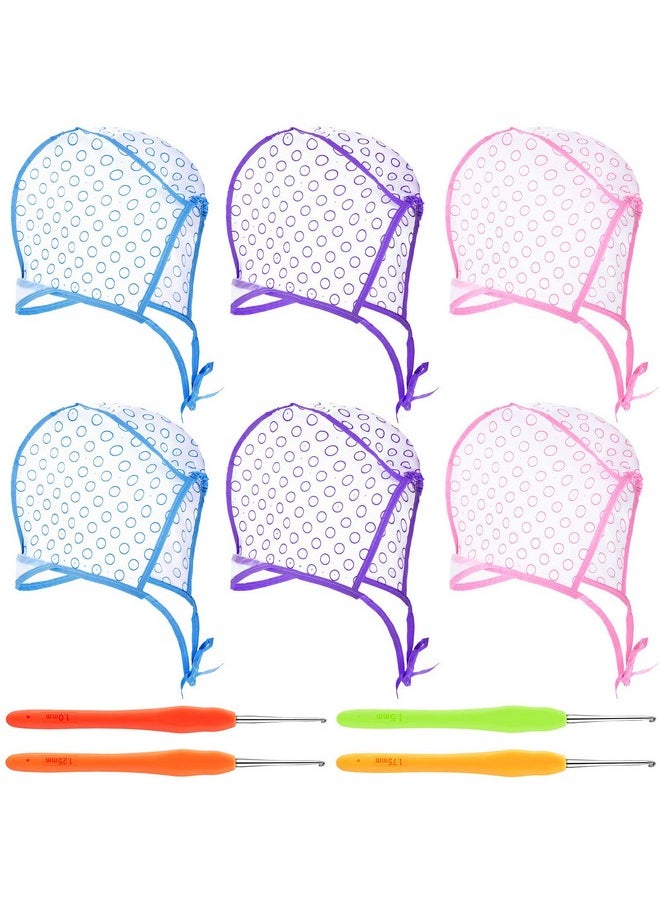 Waydress Waydress 6 Pieces Highlight Hair Cap Salon Hair Coloring Highlighting Dye Tipping Cap Frosting Caps with 4 Pieces Highlighting Needles Crochet Hooks for Dyeing Hairdressing Tool(Purple/Blue/Pink)  - Image 1