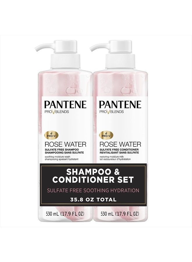 Pantene Sulfate Free Shampoo and Conditioner Set, Rose Water, Soothing and Moisturizing, Nutrient Infused with Vitamin B5, for all Hair Types, Safe for Color Treated Hair,Pro-V Blends, 17.9 oz,2-Count  - Image 1