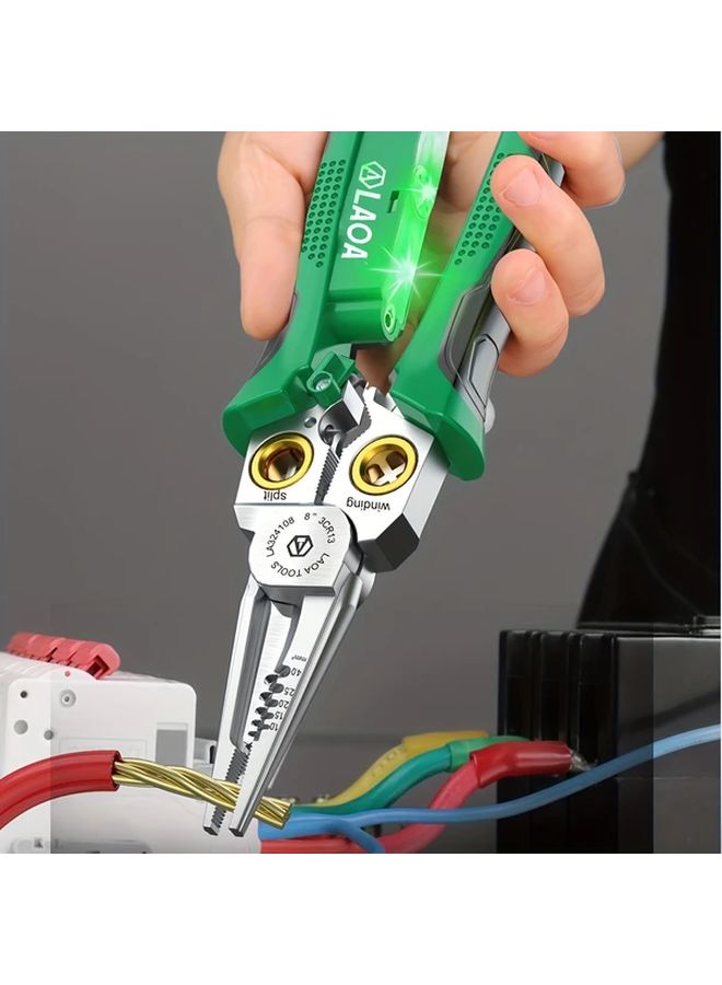8 In 1 Wire Stripper Pliers With Voltage Test For Cutting Pulling Scraping And Pressing Wires Metal Cable Scissors Non Rechargeable Button Battery Electricity Measurement Function Model La324108