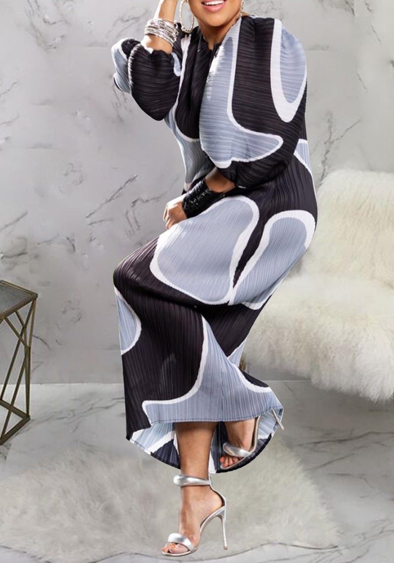 Yootiko Women Colorful African Dress Floral Puff Long Sleeve Wedding Guest Party Pleated Maxi Dress - Image 2