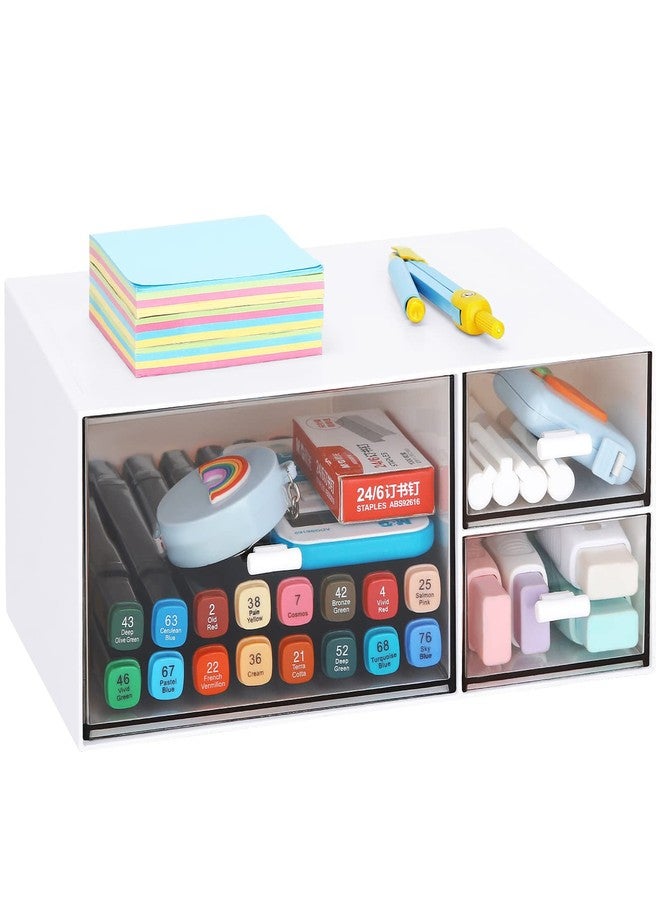LETURE Desk Office Stationery Organizer with 3 Drawers, Desktop Vanity Makeup Organizer, Plastic Sundries Cosmetic Storage Organizer for Bathroom Counter or Dresser (White-3 Drawer) - Image 1