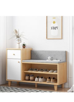 Golden Shoe Cabinet Shoe Cabinet With Shoe-changing Stool Home Door Entry Porch Cabinet Door Can Sit-type Integrated Storage for Closet Hallway (Size : 90x32x67cm)  - Image 1