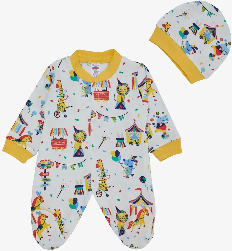Breeze Baby Boy Booties Jumpsuit Circus Themed 0-6 Months, White