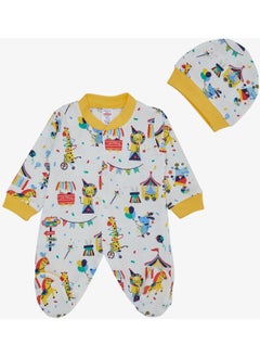 Breeze Baby Boy Booties Jumpsuit Circus Themed 0-6 Months, White  - Image 1
