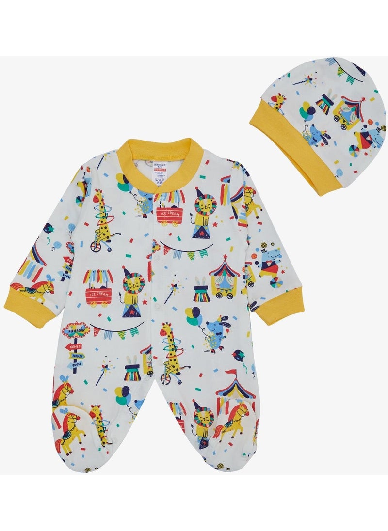 Breeze Baby Boy Booties Jumpsuit Circus Themed 0-6 Months, White  - Image 1