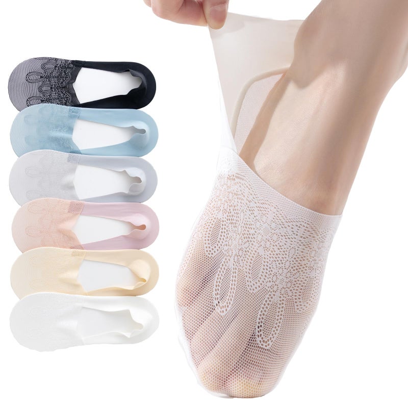 HUANSHA 6 Pack Thin Lace No Show Socks For Women, Invisible Low Cut Women’s Liner Sock Size 5-8,9-11, 6 Color, 5-7 Short - Image 1