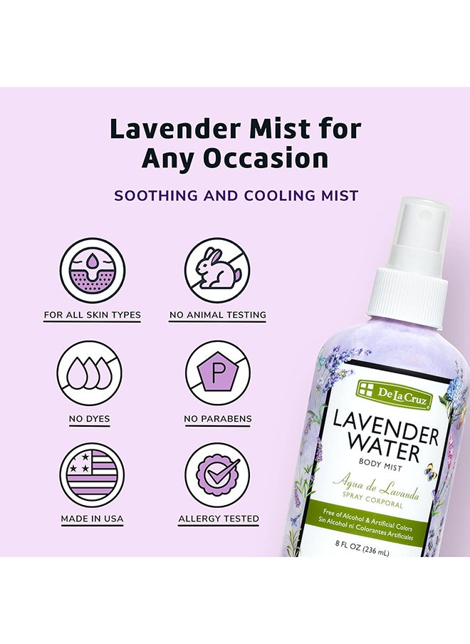 De La Cruz Water Body Mist Spray For Skin And Hair With Pure Lavender Essential Oil 8 Fl Oz (236 Ml)  - Image 3