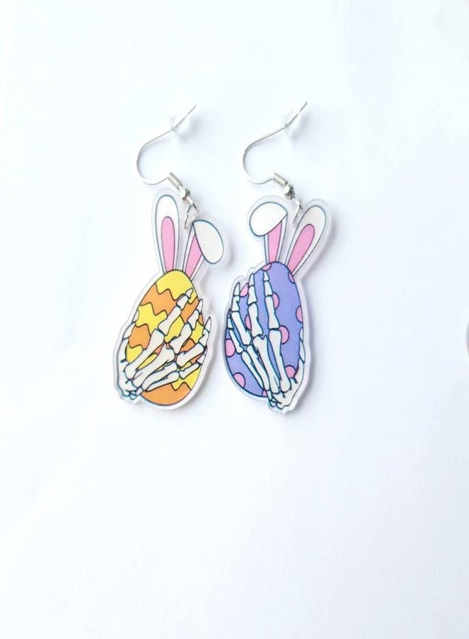 Pingyongchang Easter Gifts,Rabbit Dangle Earrings Set for Women Handmade Colorful Eggs Printed Teardrop Acrylic Earrings Happy Easter Holiday Jewelry Gifts Festive Party Decorations - Image 5