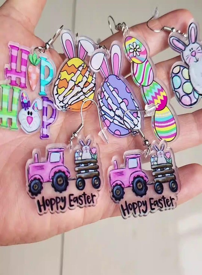 Pingyongchang Easter Gifts,Rabbit Dangle Earrings Set for Women Handmade Colorful Eggs Printed Teardrop Acrylic Earrings Happy Easter Holiday Jewelry Gifts Festive Party Decorations - Image 2