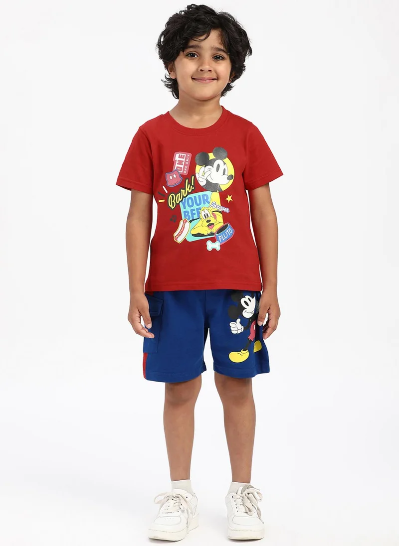 نوتيناتي Nautinati Boys' Cotton Mickey Print T-shirt and Cargo Shorts