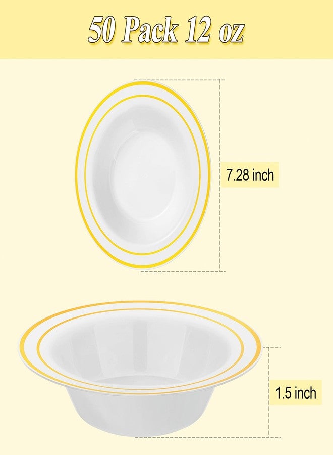 BESTSTAR 100 Pack Disposable Soup Bowls with Gold Rim, 12oz Premium Heavy Duty Plastic Dinner Bowls for Party, Wedding and Holiday - Image 4