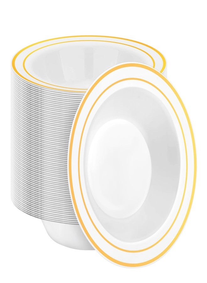BESTSTAR 100 Pack Disposable Soup Bowls with Gold Rim, 12oz Premium Heavy Duty Plastic Dinner Bowls for Party, Wedding and Holiday - Image 1