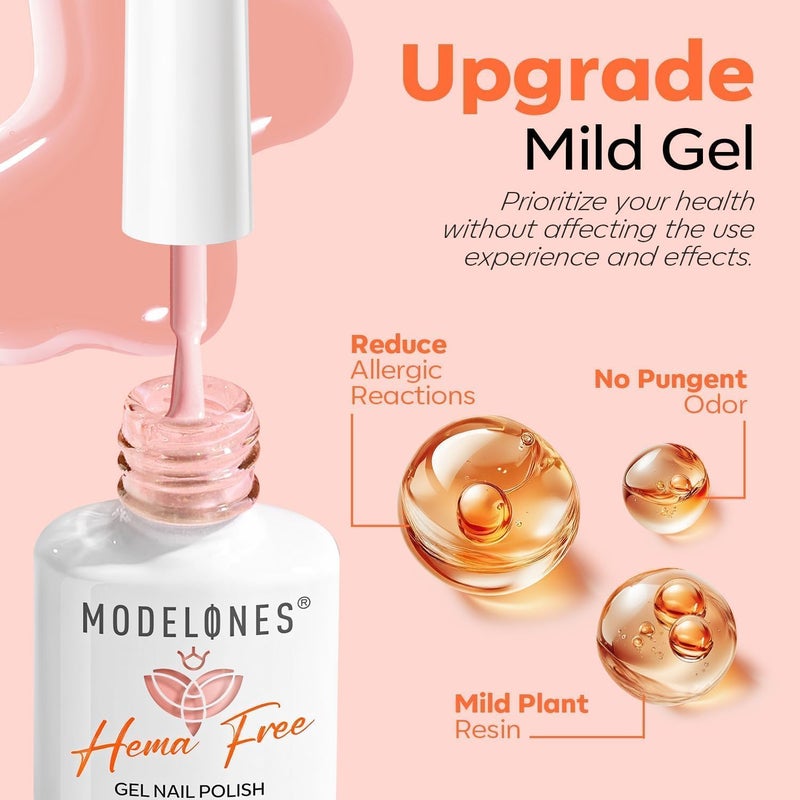 modelones طلاء أظافر جل موديلونز 6 ألوان خالي من الهيما شفاف جلي مائل إلى الوردي الوردي الشفاف محايد جل طلاء أظافر نقع طلاء أظافر فرنسي فن الأظافر مانكير DIY هدية للنساء - Image 5