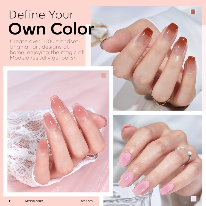 modelones طلاء أظافر جل موديلونز 6 ألوان خالي من الهيما شفاف جلي مائل إلى الوردي الوردي الشفاف محايد جل طلاء أظافر نقع طلاء أظافر فرنسي فن الأظافر مانكير DIY هدية للنساء - Image 4