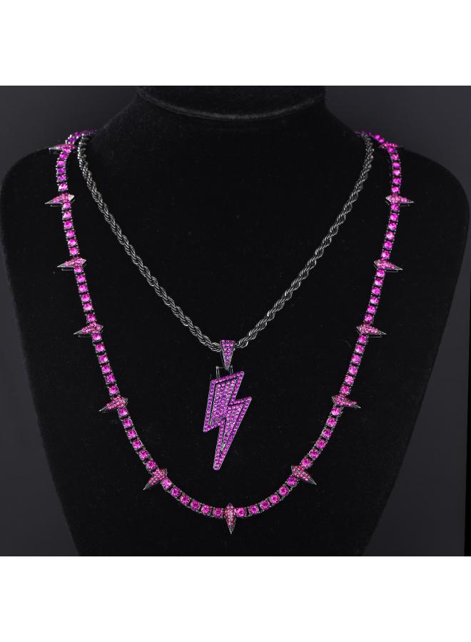 European And American Hip-hop Panther Necklace Stacked With Dark Wind High-grade Alloy Diamond Lightning Pendant Set A Generation Of Hair 