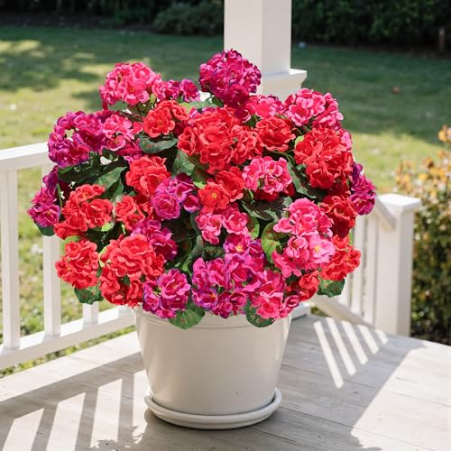 HyeFlora Artificial Geranium Fake Flowers for Outdoors Decoration 6 Bundles Silk Geraniums Flower UV Resistant Look Real Faux Plants for Front Door Garden Porch Planter Patio Balcony Yard Indoor Home Mix - Image 3