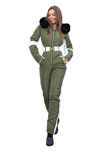 Yousify Womens Winter Onesie Ski Jumpsuits Outdoor Sports Waterproof Snowsuit Removable Faux Fur Collar Coat Jumpsuit - Image 1