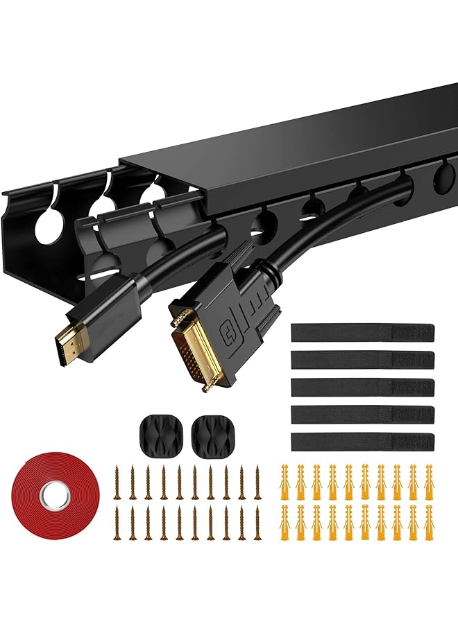 promass Updated Cable Raceway Kit - 77 (5x15.4) Inch Open Slot Wire Covers for Cords, Under Desk Cable Management System to Hide Under Desk/Tv/Computer/Net/Power Cords, (Pack 5) - Image 1