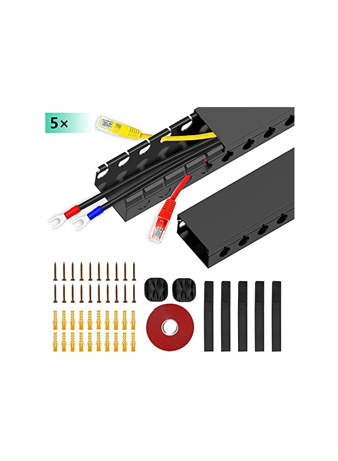 promass Updated Cable Raceway Kit - 77 (5x15.4) Inch Open Slot Wire Covers for Cords, Under Desk Cable Management System to Hide Under Desk/Tv/Computer/Net/Power Cords, (Pack 5) - Image 2