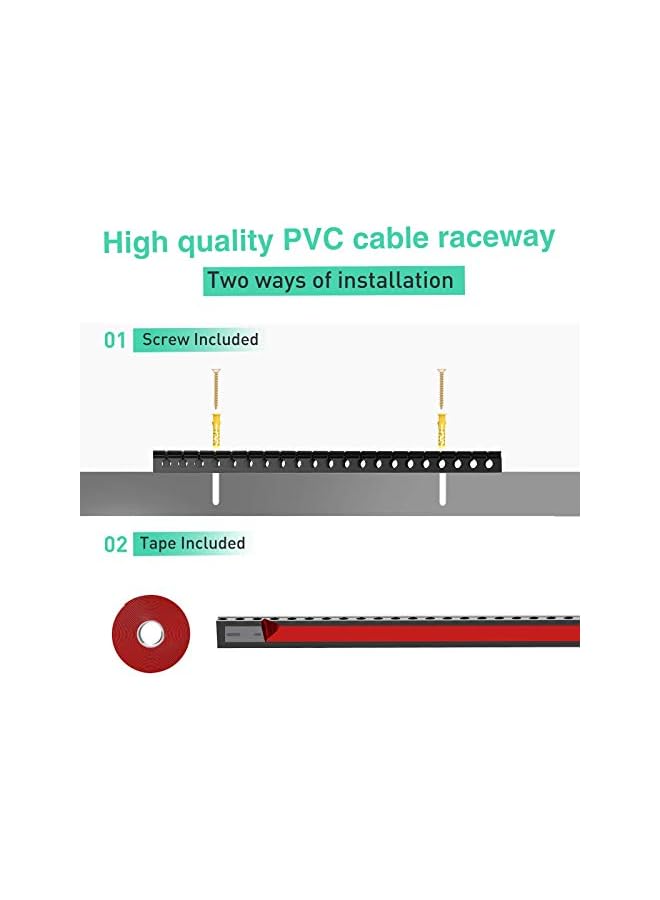 promass Updated Cable Raceway Kit - 77 (5x15.4) Inch Open Slot Wire Covers for Cords, Under Desk Cable Management System to Hide Under Desk/Tv/Computer/Net/Power Cords, (Pack 5) - Image 5