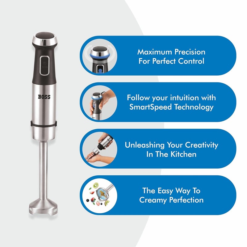 BOSS BOSS Stellar Hand Blender 1200 Watts with Chopper Blender Jar On to go Bottle Cap Variable Speed Turbo Speed Function AntiSplash Technology 2 Year Warranty Black  - Image 3