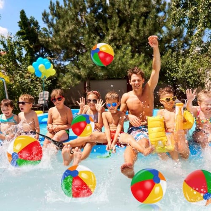 28 Pack 12 Inch Rainbow Inflatable Beach Balls, Bulk Pool Toys for Swimming Pool Toys Beach Ball, Perfect for Backyard Outdoor Summer Games, Hawaiian Tropical Luau Themed Pool Party Decorations - Image 4