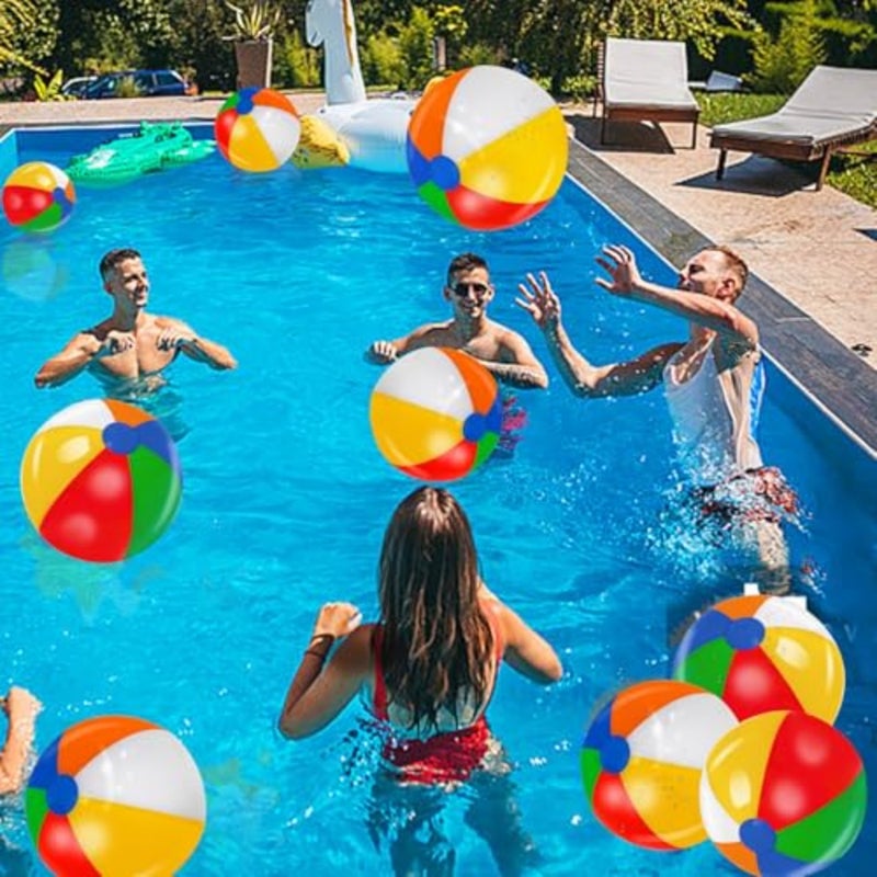 28 Pack 12 Inch Rainbow Inflatable Beach Balls, Bulk Pool Toys for Swimming Pool Toys Beach Ball, Perfect for Backyard Outdoor Summer Games, Hawaiian Tropical Luau Themed Pool Party Decorations - Image 5