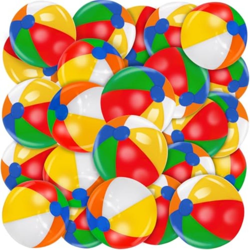 28 Pack 12 Inch Rainbow Inflatable Beach Balls, Bulk Pool Toys for Swimming Pool Toys Beach Ball, Perfect for Backyard Outdoor Summer Games, Hawaiian Tropical Luau Themed Pool Party Decorations - Image 1